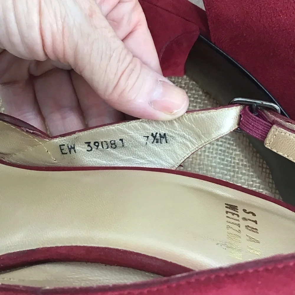 Stuart Weizmann Women’s Red Suede Leather Party Platform Sling Heels Size 7.5 - Picture 11 of 11